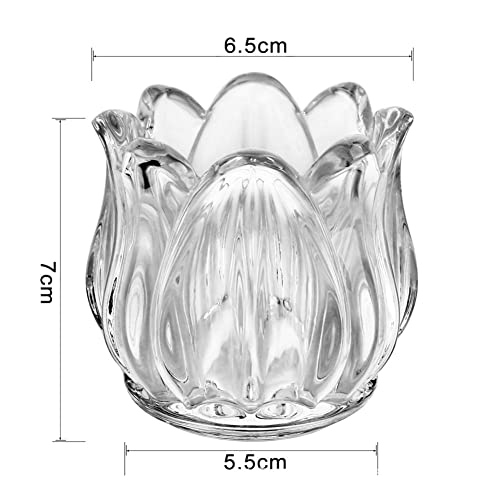 JIHUOO Glass Tulip Flower Candle Holder Clear Tealight Votive Candle Holder Cup Crystal Candlestick Holder Candle Centerpieces for Christmas Wedding Party