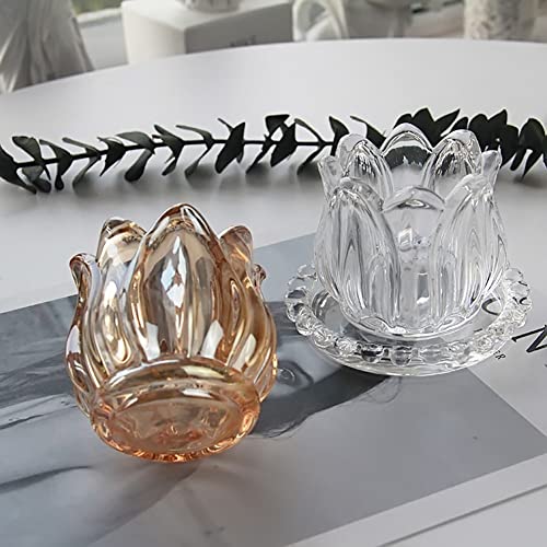 JIHUOO Glass Tulip Flower Candle Holder Clear Tealight Votive Candle Holder Cup Crystal Candlestick Holder Candle Centerpieces for Christmas Wedding Party