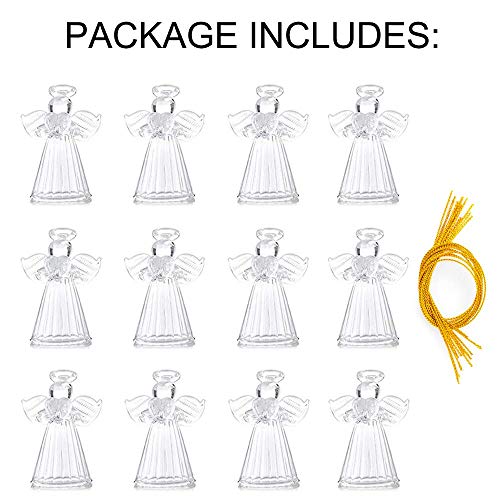 NUPTIO Glass Angel Ornament - 12-Pcs/Set Mini Christmas Figurine Decor, Standing Design with Hollow Bottom, Small Traditional Winter Holiday Festive Decoration