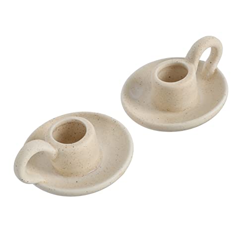 Angoily 2pcs Candle Stick Candle Holder- Nordic Style Taper Candle Holders- Decorative Ceramic Candle Holder with Handle for Halloween Christmas Dining Room Home Decoration Display ( Beige )