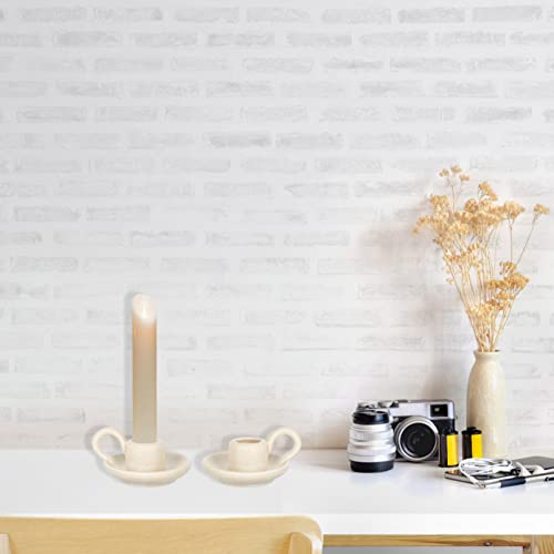 Angoily 2pcs Candle Stick Candle Holder- Nordic Style Taper Candle Holders- Decorative Ceramic Candle Holder with Handle for Halloween Christmas Dining Room Home Decoration Display ( Beige )