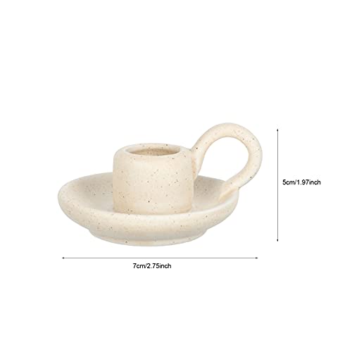 Angoily 2pcs Candle Stick Candle Holder- Nordic Style Taper Candle Holders- Decorative Ceramic Candle Holder with Handle for Halloween Christmas Dining Room Home Decoration Display ( Beige )