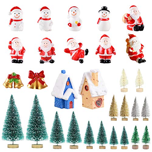 Feelava Christmas Miniature Ornament,30 Pcs Xmas Style Figurines Santa Claus Christmas Tree Cute Cartoon Micro Landscape for Decor,DIY Mini Fairy Garden Miniature Craft