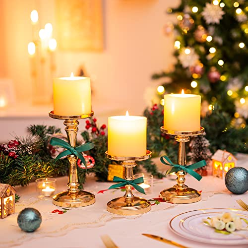 Gold Candle Holders for Pillar Candles - Matte Tall Candle Holder Set of 3 Large Pillar Candle Holders Metal Candlestick Holders Inweder Christmas Candle Holders for Table Wedding Fireplace Home Decor
