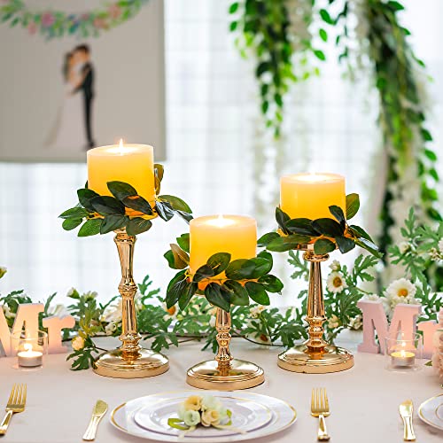 Gold Candle Holders for Pillar Candles - Matte Tall Candle Holder Set of 3 Large Pillar Candle Holders Metal Candlestick Holders Inweder Christmas Candle Holders for Table Wedding Fireplace Home Decor