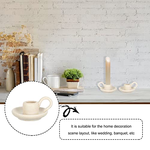 Angoily 2pcs Candle Stick Candle Holder- Nordic Style Taper Candle Holders- Decorative Ceramic Candle Holder with Handle for Halloween Christmas Dining Room Home Decoration Display ( Beige )