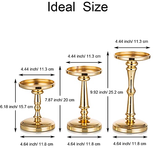 Gold Candle Holders for Pillar Candles - Matte Tall Candle Holder Set of 3 Large Pillar Candle Holders Metal Candlestick Holders Inweder Christmas Candle Holders for Table Wedding Fireplace Home Decor