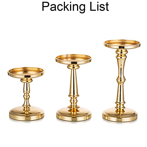 Gold Candle Holders for Pillar Candles - Matte Tall Candle Holder Set of 3 Large Pillar Candle Holders Metal Candlestick Holders Inweder Christmas Candle Holders for Table Wedding Fireplace Home Decor