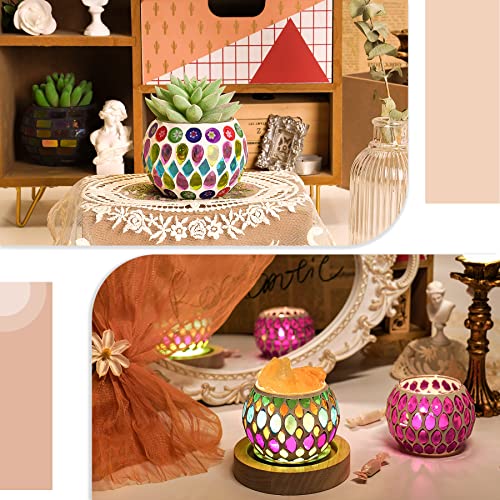 Toptime Tea Light Candle Holders, Set of 6 Mosaic Glass Candle Holder Coloured Tealight Holders, Romantic Votive Candle Holder Handmade Round Candle Holders for Party, Wedding, Christmas Day
