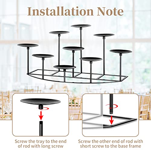 Sziqiqi Fireplace Candelabra Candle Holders for Pillar Candle, Matte Black Pillar Candle Holder with 9 Candle Stands Metal Candleholders for Christmas Halloween Mantel Floor Table Centerpiece