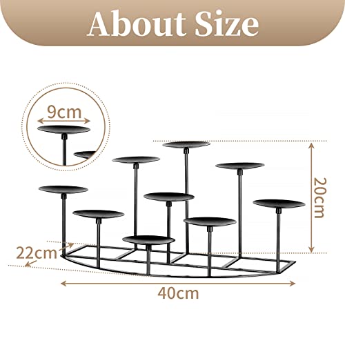 Sziqiqi Fireplace Candelabra Candle Holders for Pillar Candle, Matte Black Pillar Candle Holder with 9 Candle Stands Metal Candleholders for Christmas Halloween Mantel Floor Table Centerpiece