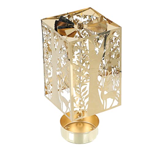 Luxshiny Rotary Candle Holder Candleholder, Metal Rotating Tea Light Candlestick Silhouette Carousel Candle Holder Xmas Wedding Party Table Centerpieces Decor Golden