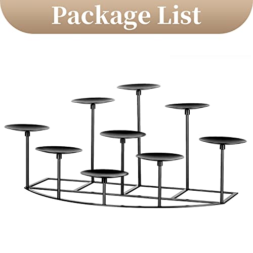Sziqiqi Fireplace Candelabra Candle Holders for Pillar Candle, Matte Black Pillar Candle Holder with 9 Candle Stands Metal Candleholders for Christmas Halloween Mantel Floor Table Centerpiece