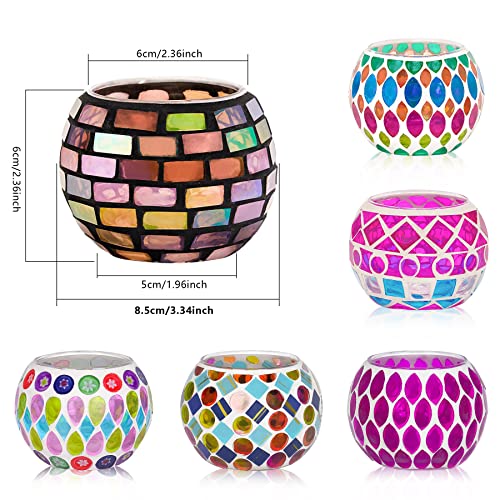 Toptime Tea Light Candle Holders, Set of 6 Mosaic Glass Candle Holder Coloured Tealight Holders, Romantic Votive Candle Holder Handmade Round Candle Holders for Party, Wedding, Christmas Day