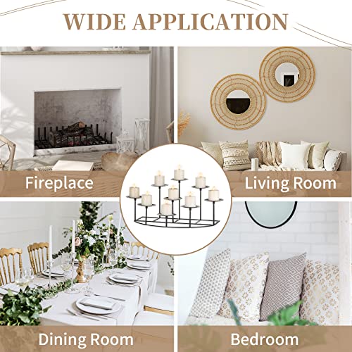 Sziqiqi Fireplace Candelabra Candle Holders for Pillar Candle, Matte Black Pillar Candle Holder with 9 Candle Stands Metal Candleholders for Christmas Halloween Mantel Floor Table Centerpiece