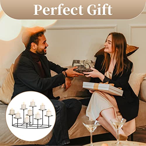 Sziqiqi Fireplace Candelabra Candle Holders for Pillar Candle, Matte Black Pillar Candle Holder with 9 Candle Stands Metal Candleholders for Christmas Halloween Mantel Floor Table Centerpiece