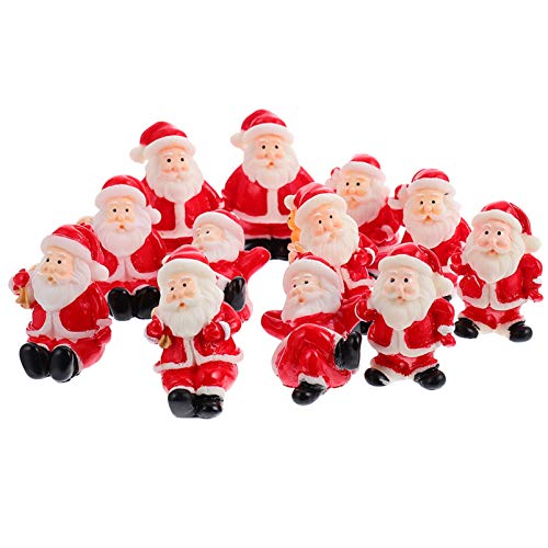 Housoutil 12Pcs Mini Christmas Santa Claus Ornaments Christmas Miniature Ornaments, Resin Santa Claus Figurines Micro Landscape Ornament for DIY Dollhouse Fairy Garden Desktop Decoration