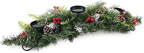 Christmas Candle Holder Centerpiece for Table - Foldable Big Size 720mm-Pine Cones Red Berry Table Centerpieces with 3 Candles Holders for Dining Room, Kitchen, Mantel, Christmas Holiday