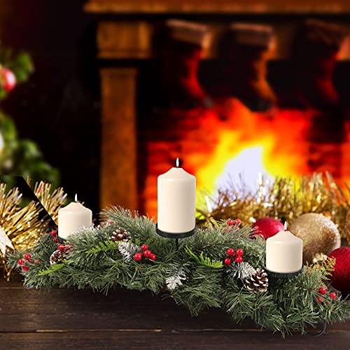 Christmas Candle Holder Centerpiece for Table - Foldable Big Size 720mm-Pine Cones Red Berry Table Centerpieces with 3 Candles Holders for Dining Room, Kitchen, Mantel, Christmas Holiday