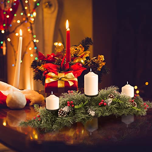 Christmas Candle Holder Centerpiece for Table - Foldable Big Size 720mm-Pine Cones Red Berry Table Centerpieces with 3 Candles Holders for Dining Room, Kitchen, Mantel, Christmas Holiday