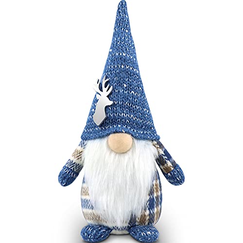 Gehydy Christmas Gonk Decorations Gift Handmade Gnomes Holiday Figurines Scandinavian Tomte Xmas Decor for Home Kitchen Farmhouse Tiered Tray - Blue