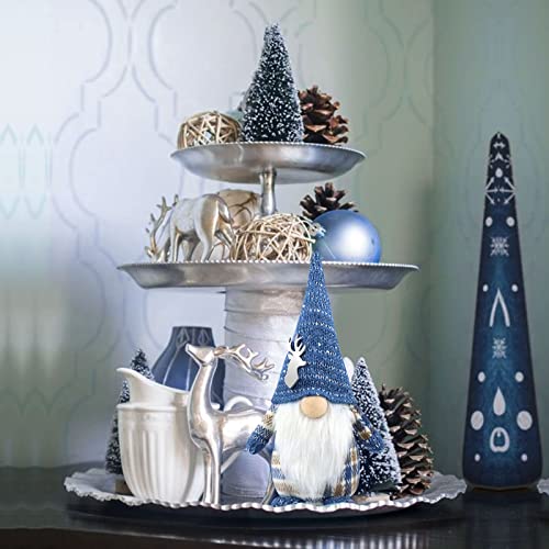 Gehydy Christmas Gonk Decorations Gift Handmade Gnomes Holiday Figurines Scandinavian Tomte Xmas Decor for Home Kitchen Farmhouse Tiered Tray - Blue