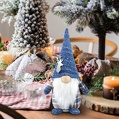 Gehydy Christmas Gonk Decorations Gift Handmade Gnomes Holiday Figurines Scandinavian Tomte Xmas Decor for Home Kitchen Farmhouse Tiered Tray - Blue