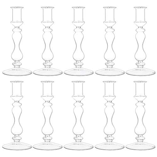 Clear Glass Taper Candle Holders 10 Pcs Candlestick Holders Christmas Halloween Centerpieces Fits for Ø 2.2cm Taper Candles for Home Decorations Wedding Valentines Party Table Centrepiece