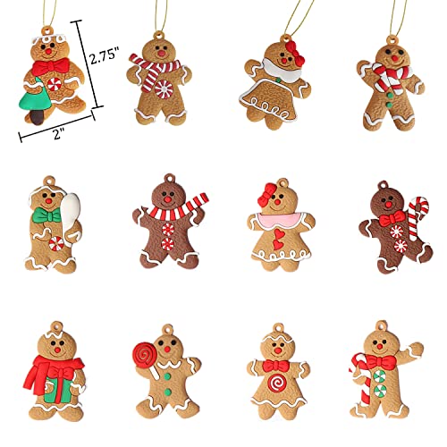 Goledele 24 Pack Christmas Gingerbread Ornaments Set for Christmas Tree, Christmas Tree Hanging Ornaments,Christmas Tree Decorations，Ginger Man with Strings Figurine Hanging Ornaments for Xmas Tree