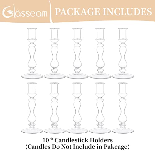 Clear Glass Taper Candle Holders 10 Pcs Candlestick Holders Christmas Halloween Centerpieces Fits for Ø 2.2cm Taper Candles for Home Decorations Wedding Valentines Party Table Centrepiece