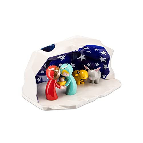 Alessi Hand Decorated Design Nativity Scene with Holy Family Figurines, porcelain, White, Set of 5
