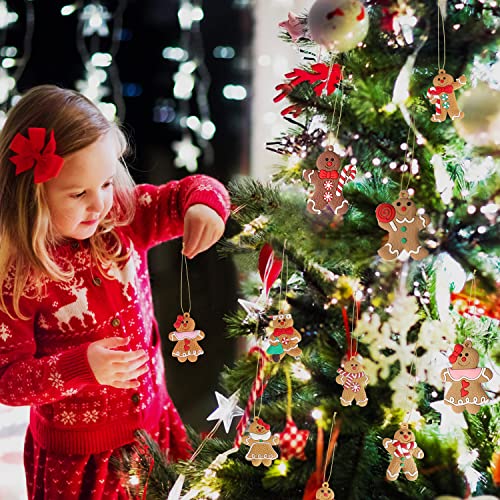 Goledele 24 Pack Christmas Gingerbread Ornaments Set for Christmas Tree, Christmas Tree Hanging Ornaments,Christmas Tree Decorations，Ginger Man with Strings Figurine Hanging Ornaments for Xmas Tree