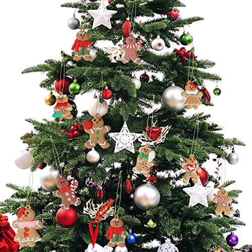 Goledele 24 Pack Christmas Gingerbread Ornaments Set for Christmas Tree, Christmas Tree Hanging Ornaments,Christmas Tree Decorations，Ginger Man with Strings Figurine Hanging Ornaments for Xmas Tree