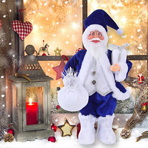 GLAITC Santa Claus Figure Standing 30cm Christmas Standing Santa Realistic Traditional Santa Claus Figurines Xmas Table Decorations Ornament Doll for Christmas Table Party Decor,Blue