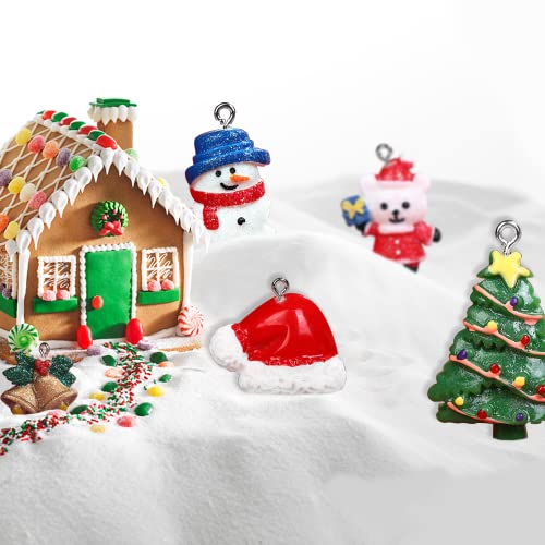 26pcs Christmas Resin Miniature Ornaments, Christmas Miniature Ornament Kits, Mini Christmas Ornaments, Santa/Snowman/Elk/Bell/Christmas Tree/Gift Box/Christmas Hat, for Hanging with Strings