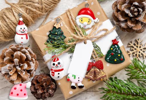 26pcs Christmas Resin Miniature Ornaments, Christmas Miniature Ornament Kits, Mini Christmas Ornaments, Santa/Snowman/Elk/Bell/Christmas Tree/Gift Box/Christmas Hat, for Hanging with Strings