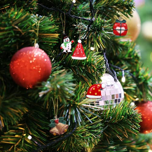 26pcs Christmas Resin Miniature Ornaments, Christmas Miniature Ornament Kits, Mini Christmas Ornaments, Santa/Snowman/Elk/Bell/Christmas Tree/Gift Box/Christmas Hat, for Hanging with Strings