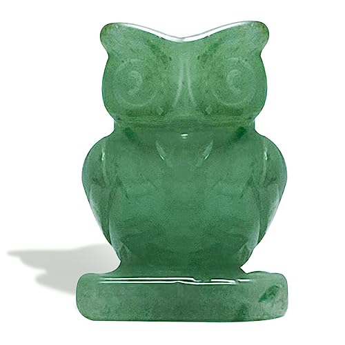 WOSO Pocket Crystal Gemstone Carved Mini Figurine Statue Ornament Decor with a Box(Green Owl)
