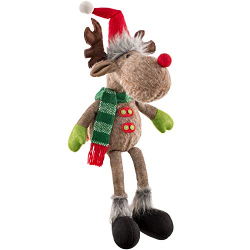 WeRChristmas Sitting Christmas Moose Figurine with Soft Legs, Multi-Colour, 52cm