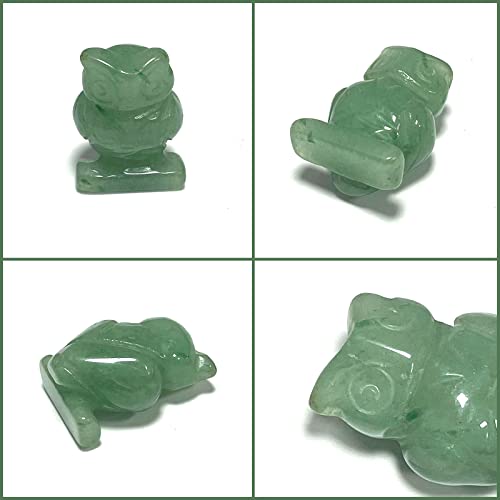 WOSO Pocket Crystal Gemstone Carved Mini Figurine Statue Ornament Decor with a Box(Green Owl)