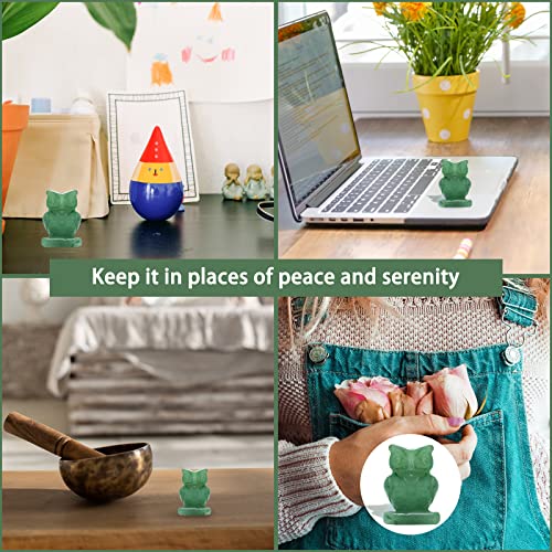 WOSO Pocket Crystal Gemstone Carved Mini Figurine Statue Ornament Decor with a Box(Green Owl)