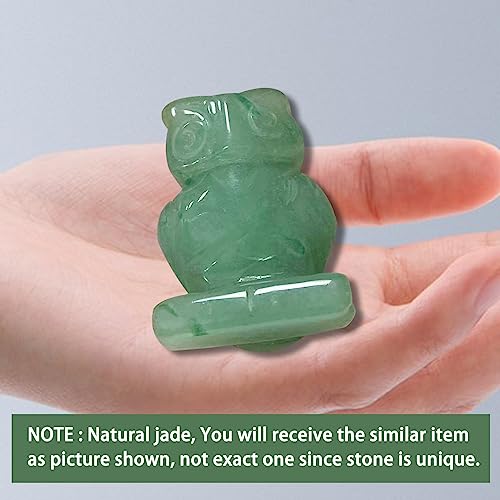 WOSO Pocket Crystal Gemstone Carved Mini Figurine Statue Ornament Decor with a Box(Green Owl)