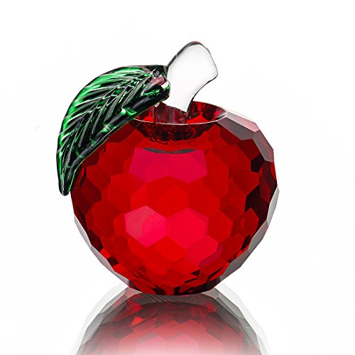 H&D Crystal Apple Paperweight,Art Glass Fruit Collectible Figurines,Gifts for Home Christmas Decor Ornament,Red Apple 40mm