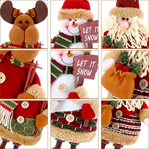 KAHEIGN 3Pcs Christmas Plush Figurines, Christmas Sitting Santa Claus Snowman Reindeer Christmas Ornament Long Legs Figurine for Table Fireplace Decor Home Decoration