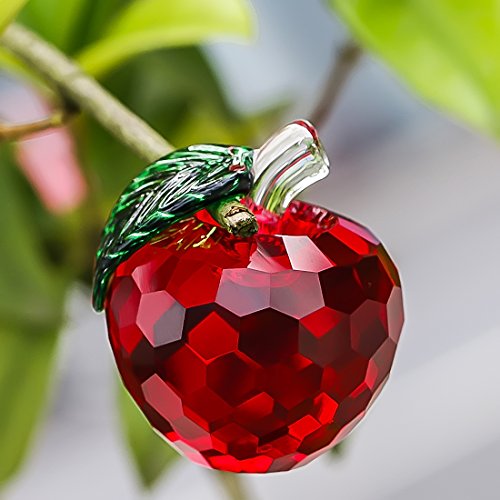 H&D Crystal Apple Paperweight,Art Glass Fruit Collectible Figurines,Gifts for Home Christmas Decor Ornament,Red Apple 40mm