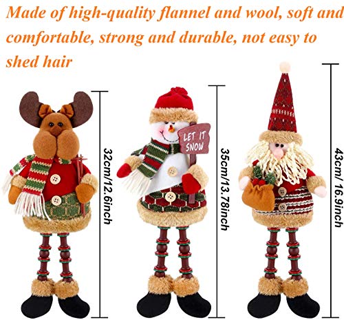 KAHEIGN 3Pcs Christmas Plush Figurines, Christmas Sitting Santa Claus Snowman Reindeer Christmas Ornament Long Legs Figurine for Table Fireplace Decor Home Decoration
