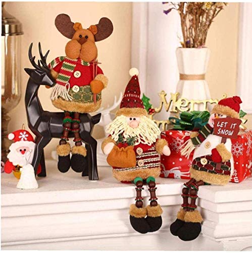 KAHEIGN 3Pcs Christmas Plush Figurines, Christmas Sitting Santa Claus Snowman Reindeer Christmas Ornament Long Legs Figurine for Table Fireplace Decor Home Decoration