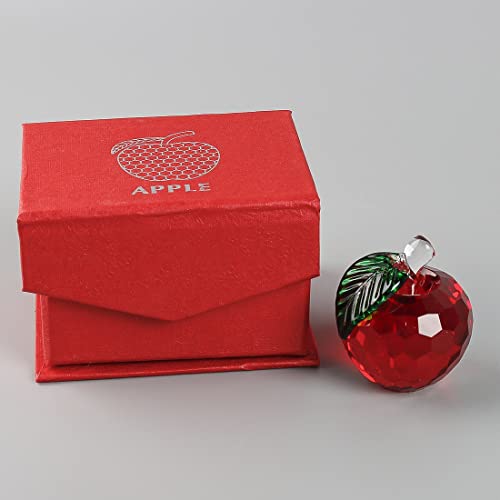 H&D Crystal Apple Paperweight,Art Glass Fruit Collectible Figurines,Gifts for Home Christmas Decor Ornament,Red Apple 40mm