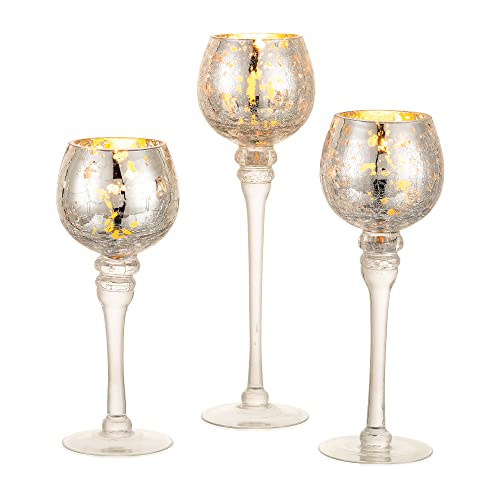 Inweder Tea Light Holders Glass - 3Pcs Mercury Glass Tealight Holders Silver Candle Holders for Christmas Wedding Home Decor Candlestick Holder Tea Light Candle Holder Fit Pillar and Floating Candles