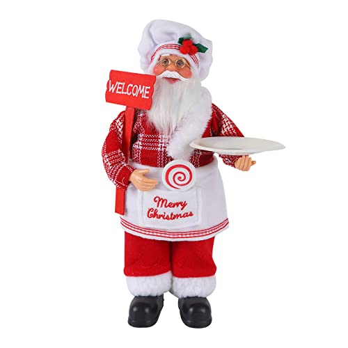 Christmas Santa Claus Ornament Christmas Standing Santa Claus Figurine Plastic Santa Claus Standing Doll Realistic Santa Claus Xmas Decor Figure Standing Chef Santa Figurine Doll Indoor Home Decor